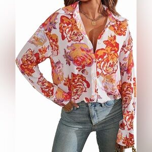 Prettywear Colorful OVERSIZED BUTTON DOWN Floral Blouse WOMEN SIZE M